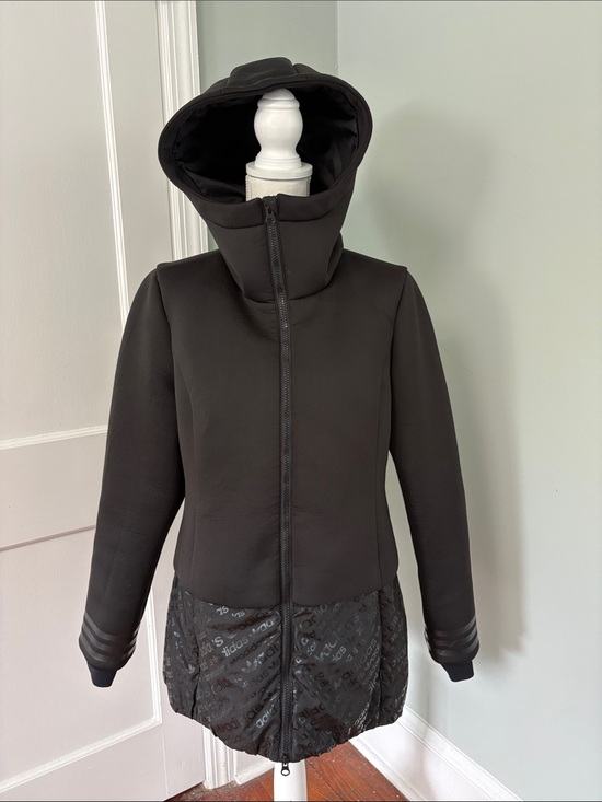 adidas Jackets & Blazers - adidas Black Hooded Utility Jacket Quilted Logo Hem Scuba Size Small Oversized